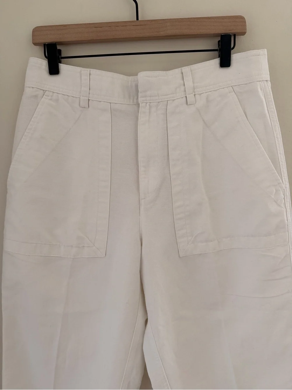 Banana Republic White Cotton Linen Carpenter Wide Leg Utility Pants 10 Petite